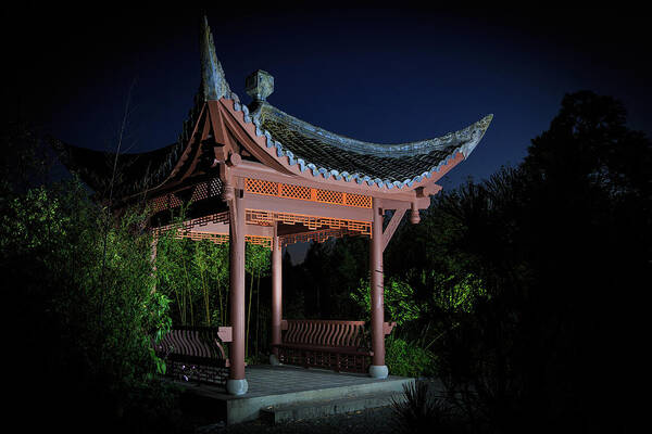 Seattle Chinese Garden Art Print featuring the photograph Song Mei Ting at Twilight by Briand Sanderson