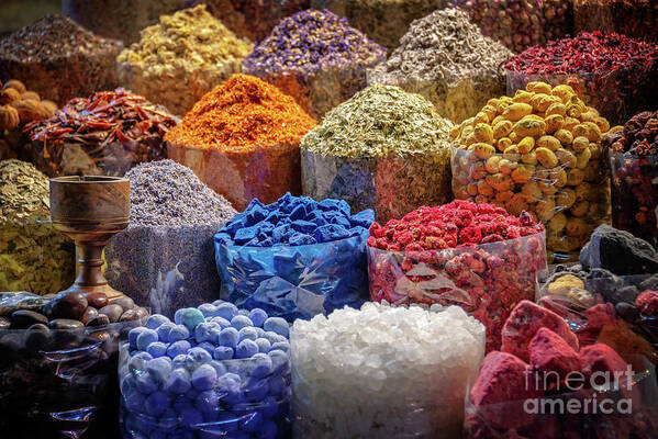 Spices Art Print featuring the photograph Spices souk in Dubai by Delphimages Photo Creations