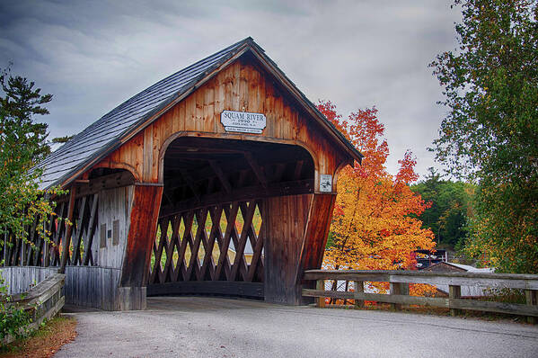 Ashland New Hampshire Art Print featuring the photograph Squam River Covered Bridge in October by Jeff Folger