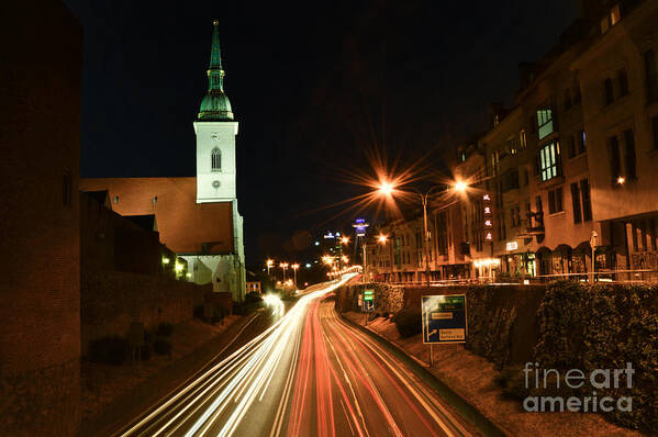 Night Art Print featuring the photograph St Martin's Cathedral in Bratislava during the night by Yavor Mihaylov