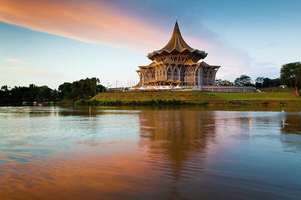 Island Of Borneo Art Print featuring the photograph State Assembly Building And Reflection by Richard I'anson