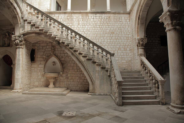 Arch Art Print featuring the photograph Stone Staircase And Courtyard by Jvt
