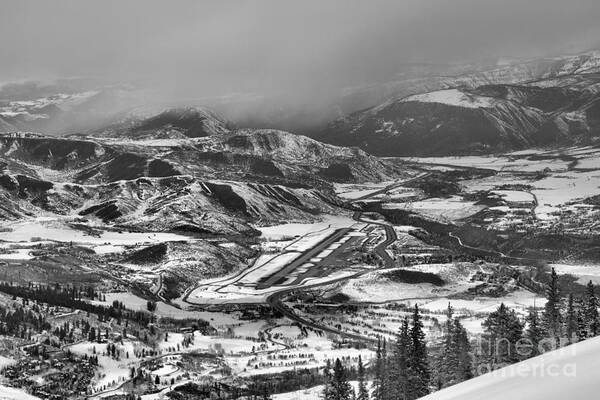 Snowmass Art Print featuring the photograph Storm Clouds Over Aspen Airport Black And White by Adam Jewell