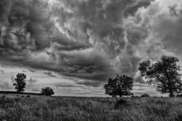 Black And White Art Print featuring the photograph Storming Over The Pasture Black And White by Dale Kauzlaric