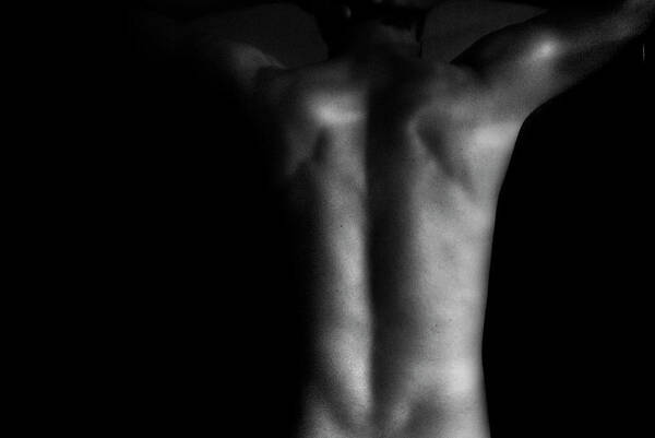 People Art Print featuring the photograph Strong Young Nude Man Back In Black And by Pfe