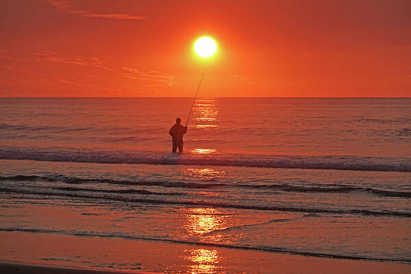 Ogunquit Art Print featuring the photograph Sunrise Fishing on Ogunquit Beach Ogunquit Maine by Toby McGuire