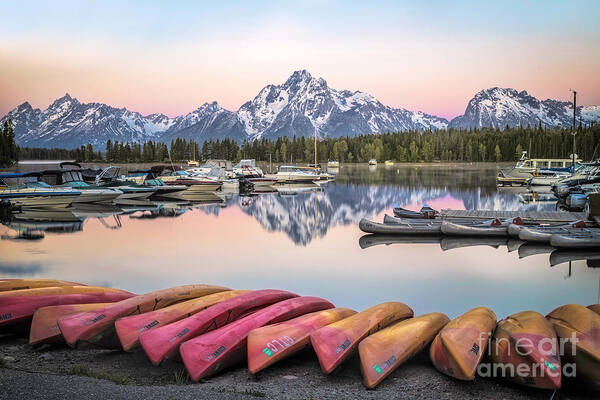 Colter Bay Art Print featuring the photograph Sunrise on Colter Bay Marina by Ronda Kimbrow