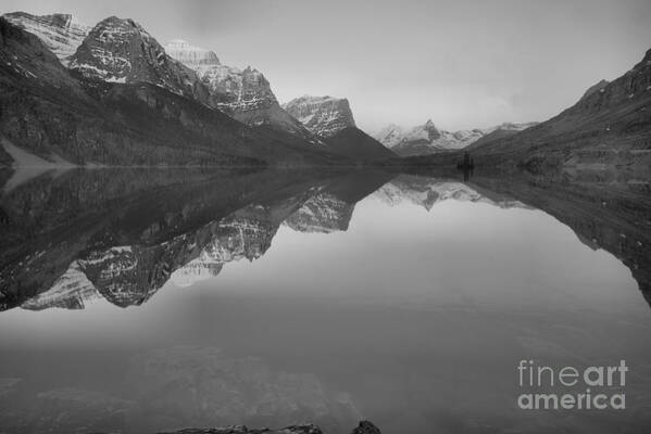 St Mary Art Print featuring the photograph Sunrise Reflections Across St. Mary Lake Black And White by Adam Jewell