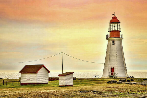  Art Print featuring the photograph Sunset at Lighthouse by Paul James Bannerman