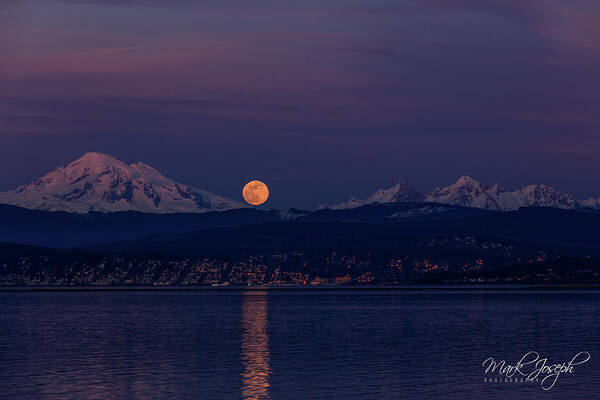 Moon Art Print featuring the photograph Supermoon Rising above Bellingham by Mark Joseph
