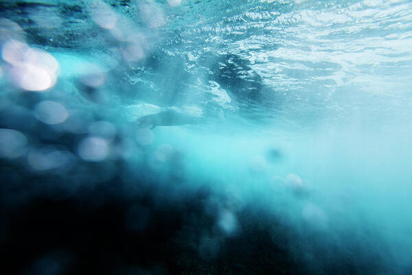 Underwater Art Print featuring the photograph Surfer Catching A Wave by Subman