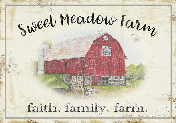 Farm Art Print featuring the mixed media Sweet Meadow Farm A by Jean Plout