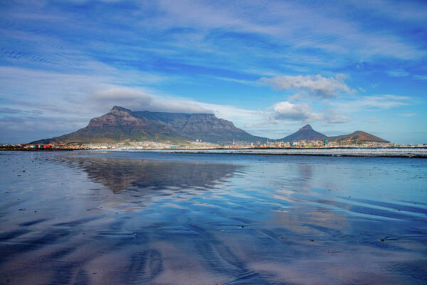 Table Mountain Art Print featuring the photograph Table Mountain Reflection, Cape Town by Marcy Wielfaert