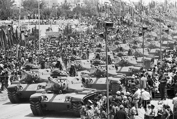 Crowd Of People Art Print featuring the photograph Tanks In Israeli Parade by Bettmann