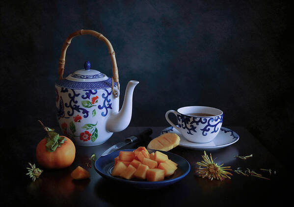 Persimmon Art Print featuring the photograph Tea Party by Fangping Zhou