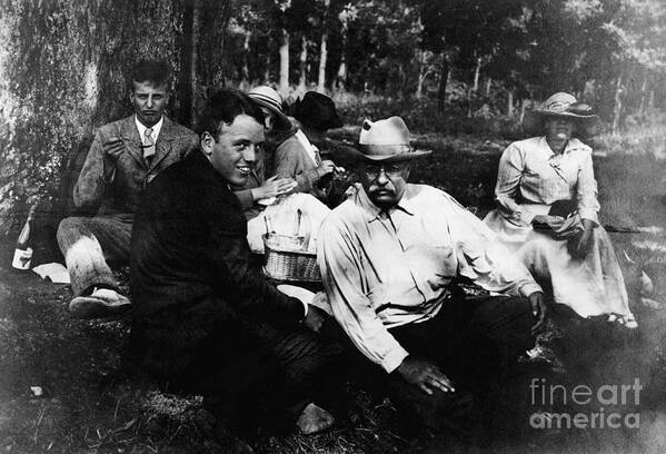 Mature Adult Art Print featuring the photograph Teddy Roosevelt Picnicking by Bettmann