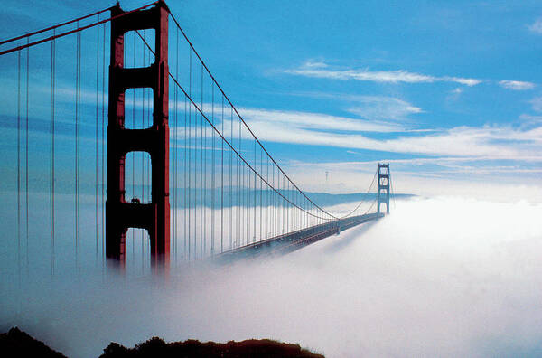 San Francisco Art Print featuring the photograph The Golden Gate Bridge In Fog In San by Medioimages/photodisc