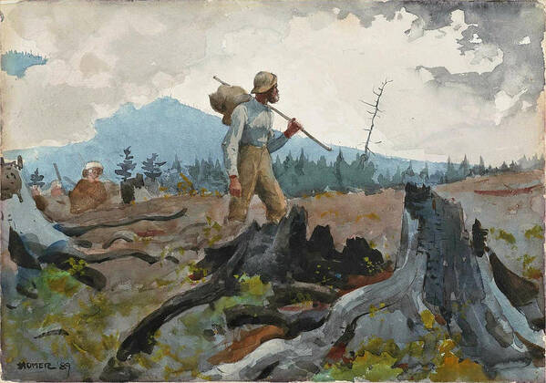 Winslow Homer Art Print featuring the drawing The Guide and Woodsman by Winslow Homer