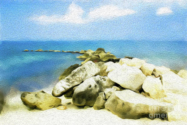 Grand Cayman Art Print featuring the digital art The Jetty at Seven Mile Beach in Grand Cayman by Kenneth Montgomery