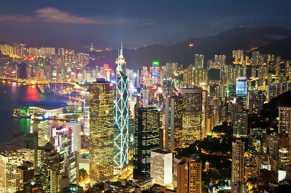 Population Explosion Art Print featuring the photograph The Lights Of Hong Kong Seen Fromthe by Tom Bonaventure