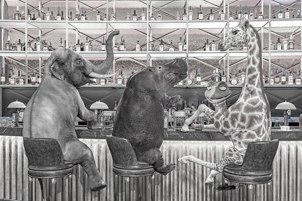 Bar Art Print featuring the digital art The Locals Desaturated by Betsy Knapp