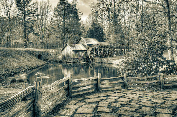 America Art Print featuring the photograph The Mabry Mill in Sepia - Blue Ridge Parkway by Gregory Ballos