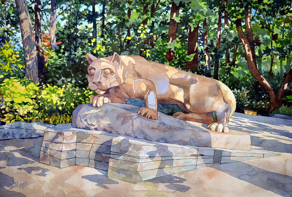 #pennstate #nittanylion #statecollege #watercolor #landscape #fineart #commissionedart Art Print featuring the painting The Nittany Lion by Mick Williams