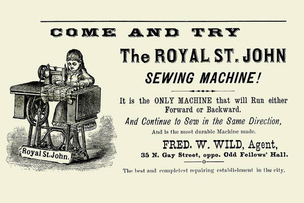 Sewing Art Print featuring the painting The Royal St. John Sewing Machine by Unknown