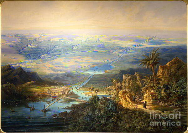 Oil Painting Art Print featuring the drawing The Suez Canal, 1864. Artist Rieger by Heritage Images
