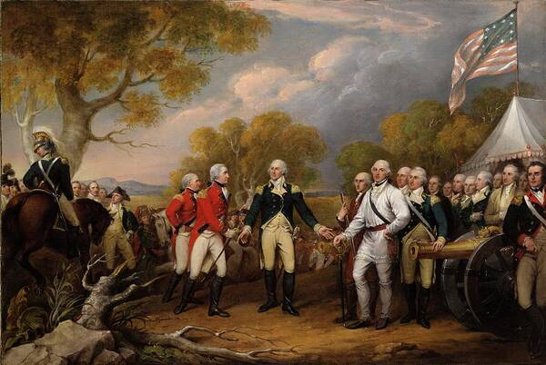 American Revolution Art Print featuring the painting The Surrender Of General Burgoyne At Saratoga, October 16 by John Trumbull