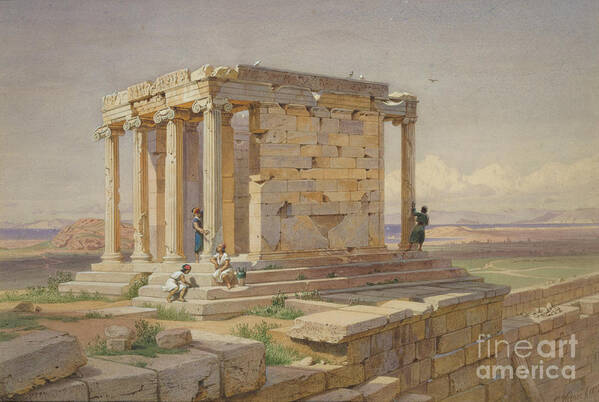 Oil Painting Art Print featuring the drawing The Temple Of Athena Nike. View by Heritage Images