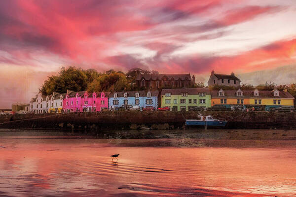 Barns Art Print featuring the photograph The Village of Portree Scotland at Sunset by Debra and Dave Vanderlaan