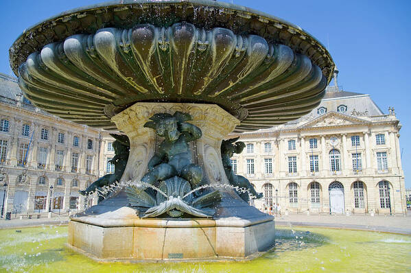 Clear Sky Art Print featuring the photograph Three Graces Fountain, Bordeaux, France by John Harper