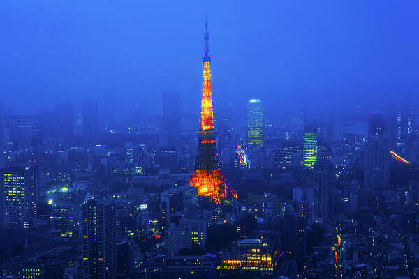 Tokyo Tower Art Print featuring the photograph Tokyo Tower In Fog by Arthit Somsakul