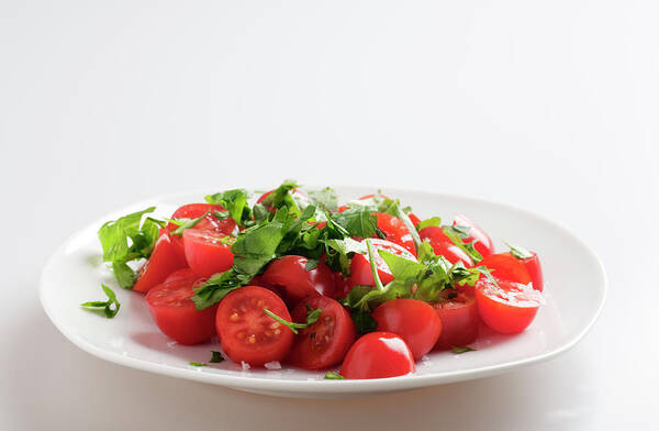 White Background Art Print featuring the photograph Tomato And Parsely Salad by Garysludden