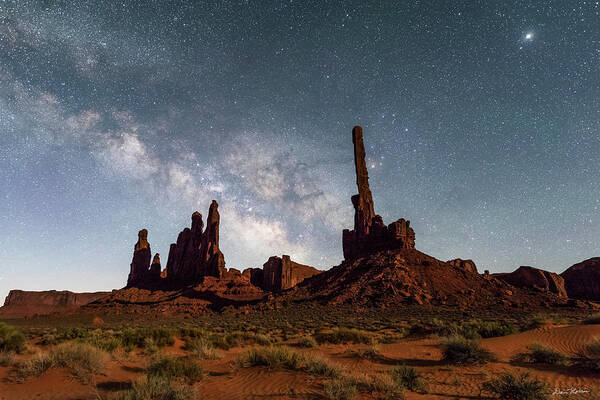 Monument Valley Tribal Park Art Print featuring the photograph Totem Pole, Yei Bi Che and Milky Way by Dan Norris