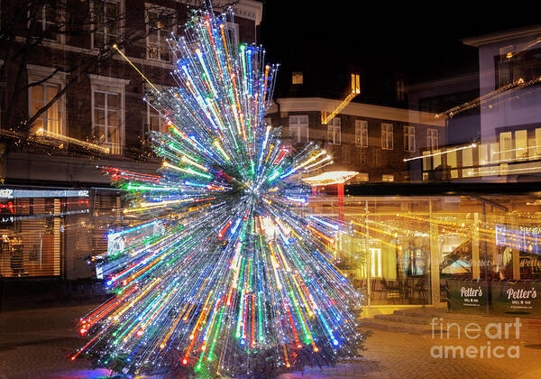 Light Art Print featuring the photograph Town christmas tree light trails by Sophie McAulay