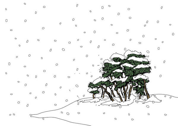 Scenics Art Print featuring the digital art Trees Covered With Snow In Snowing by Eastnine Inc.