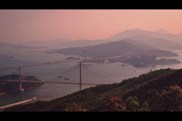 Tranquility Art Print featuring the photograph Tsing Ma Bridge And Ting Kau Bridge In by D3sign