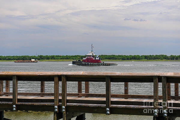 Tug Art Print featuring the photograph Tug Boat Steaming up the Cooper River by Dale Powell