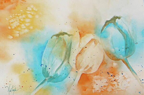 Tulips Art Print featuring the painting Tulips In Blue by Nataya Crow