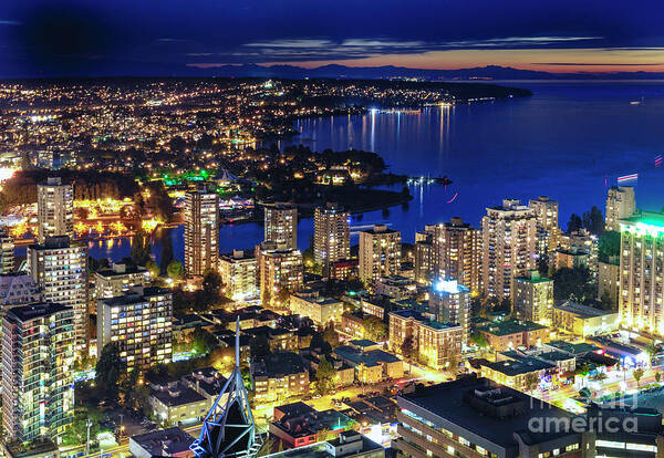 Architecture Art Print featuring the photograph 1556 Twilight View English Bay Vancouver British Columbia Canada by Neptune - Amyn Nasser Photographer
