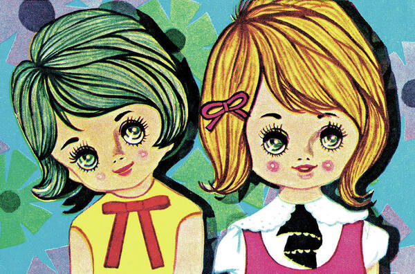 Big Eye Girl Art Print featuring the drawing Two Young Girls by CSA Images