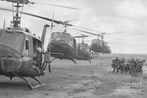 Vietnam War Art Print featuring the photograph Us Helicopters Taking by Bettmann
