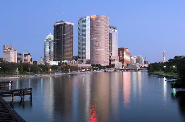Tampa Art Print featuring the photograph Usa, Florida, Tampa, Buildings Along by John Coletti
