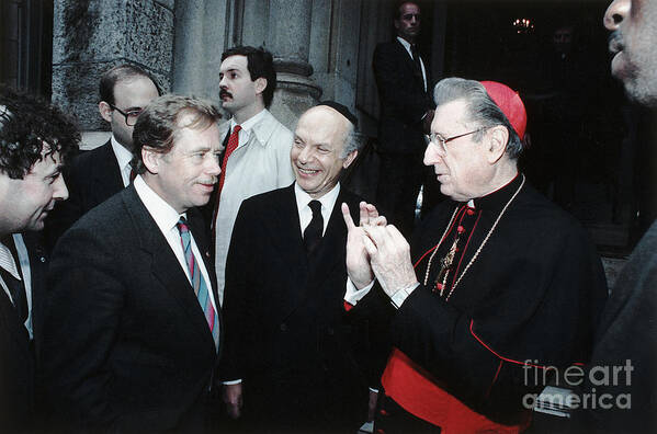 St. Patrick's Cathedral Art Print featuring the photograph Vaclav Havel Greets Cardinal Oconnor by Bettmann