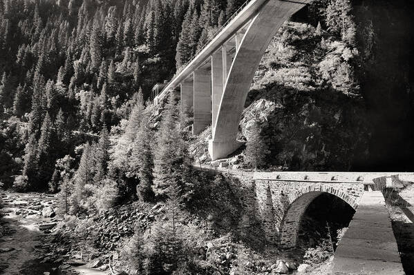 Graubünden Art Print featuring the photograph Val di Lei Bridges, Old and New by Steve Ember