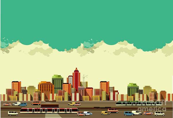 Bus Art Print featuring the digital art Vector Illustration Big City Panoramic by Marrishuanna
