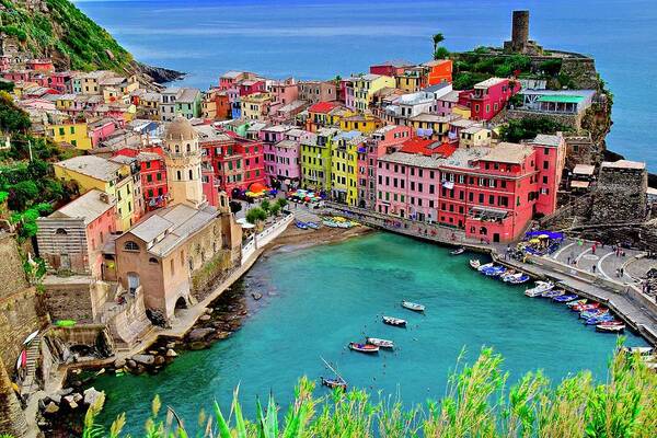 Vernazza Art Print featuring the photograph Vernazza Alight by Frozen in Time Fine Art Photography