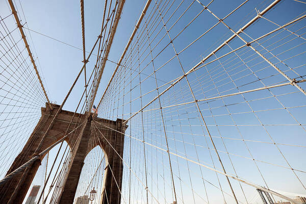 Downtown District Art Print featuring the photograph View Of Brooklyn Bridge In Nyc by Naphtalina